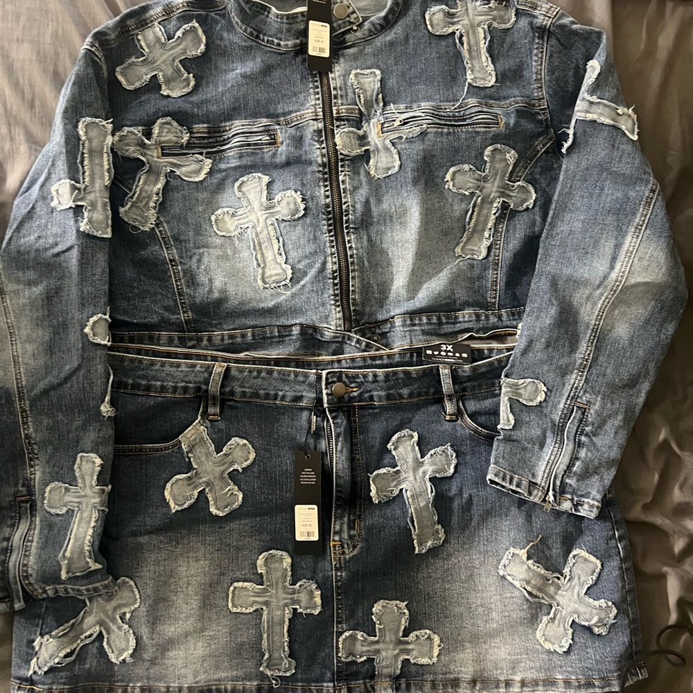 Fashion Nova Blue Denim Skirt with Cross Detail